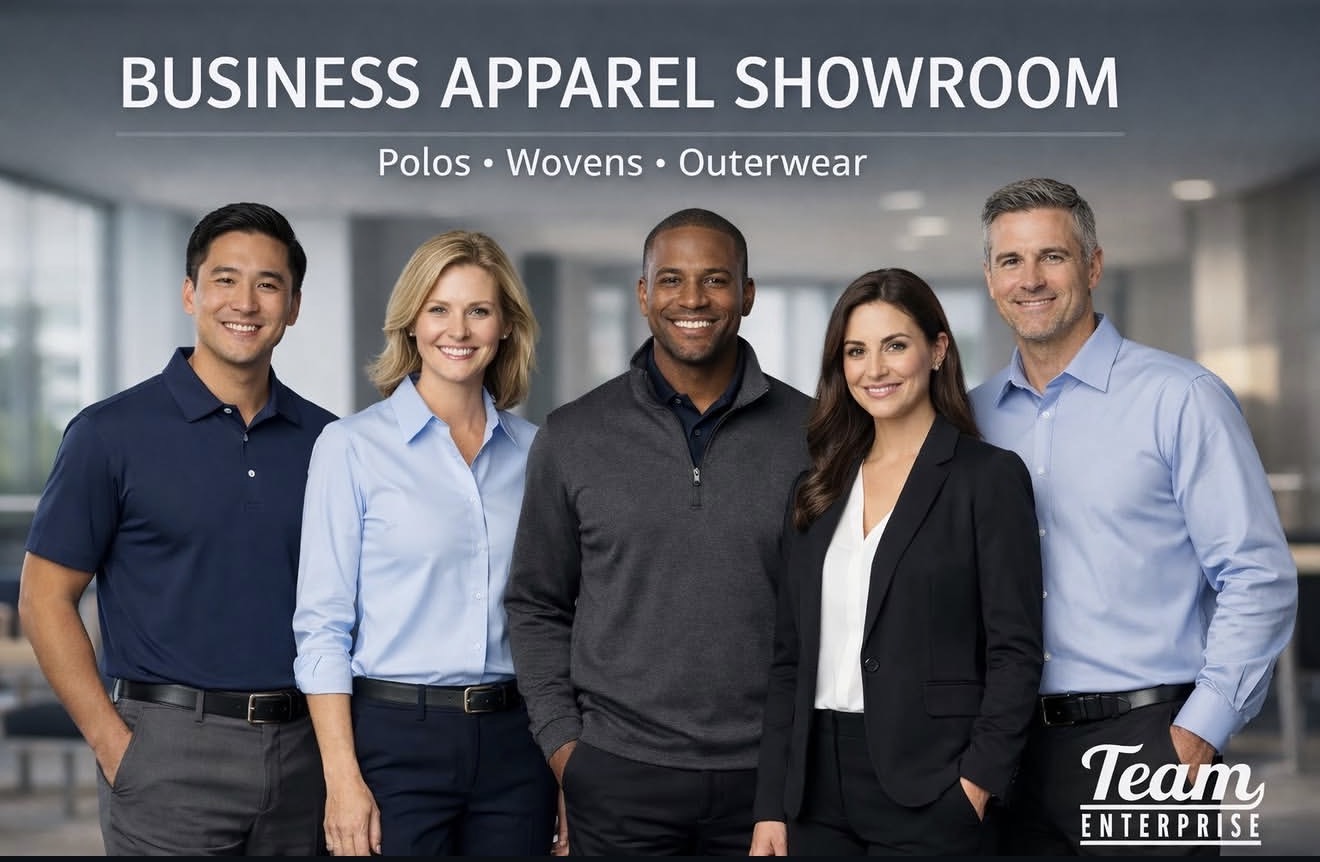 Team Enterprise business apparel showroom: polos, wovens and outerwear